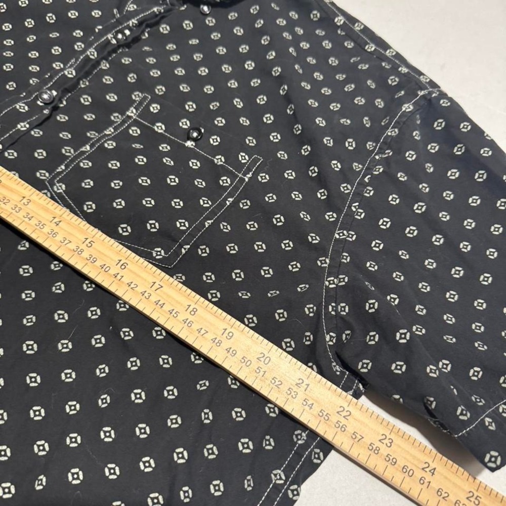 Alpha Beta Men's SS Button Up Dress Shirt, Black w/Grey Design, Large - Picture 3 of 5